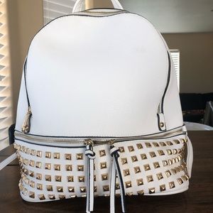 White studded faux leather backpack